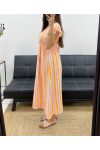 ROBE GAZE DE COTON RAYURES NEON PE2082 ORANGE