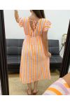 ROBE GAZE DE COTON RAYURES NEON PE2082 ORANGE