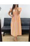 ROBE GAZE DE COTON RAYURES NEON PE2082 ORANGE