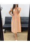 ROBE GAZE DE COTON RAYURES NEON PE2082 ORANGE