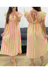 ROBE GAZE DE COTON RAYURES NEON PE2082 VERT