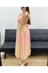 ROBE GAZE DE COTON RAYURES NEON PE2082 VERT