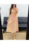 ROBE GAZE DE COTON RAYURES NEON PE2082 VERT