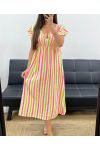 ROBE GAZE DE COTON RAYURES NEON PE2082 VERT