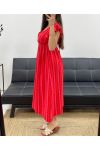 ABITO IN GARZA DI COTONE RIGHE FLUO PE2082 ROSSO