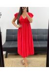 KLEID AUS BAUMWOLLGAZE NEON STREIFEN PE2082 ROT