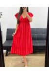 ABITO IN GARZA DI COTONE RIGHE FLUO PE2082 ROSSO