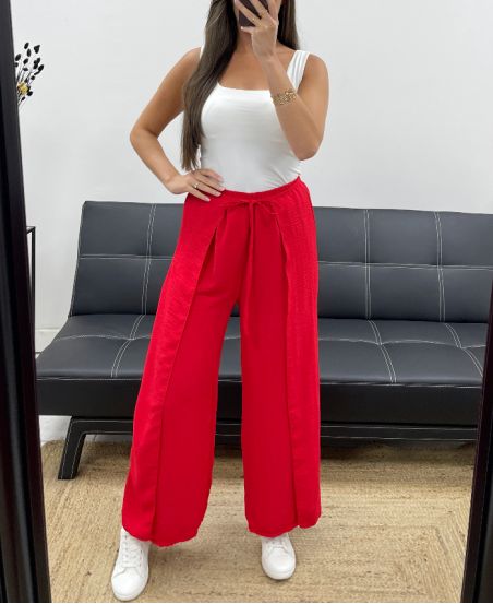 PANTALON A VOLANTS A NOUER PE2057 ROUGE