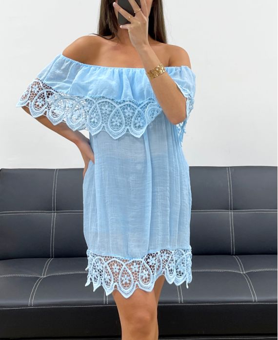 "BOHEMIAN COLLECTION" ABITO DA SPIAGGIA PIZZO PE2220 AZZURRO CIELO