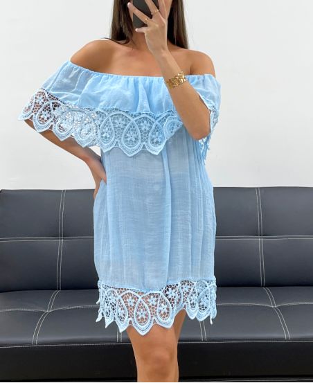 "BOHEMIAN COLLECTION" ABITO DA SPIAGGIA PIZZO PE2220 AZZURRO CIELO