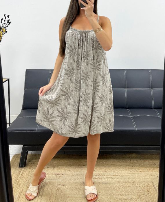 ROBE FLUIDE IMPRIMEE BRETELLES PE2522 TAUPE