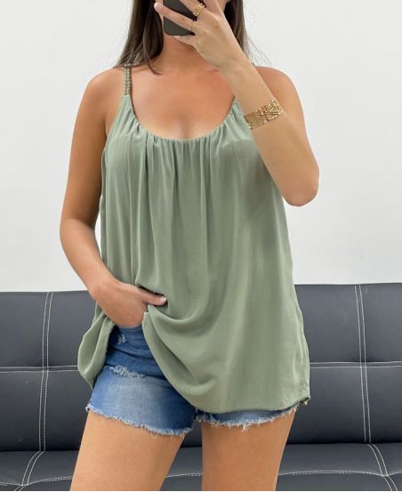 TOP FLUIDO CON TIRAS TRENZADAS PE1345 KAKI