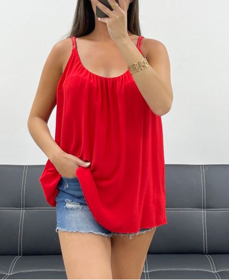 TOP FLUIDO CON CINGHIE INTRECCIATE PE1345 ROSSO