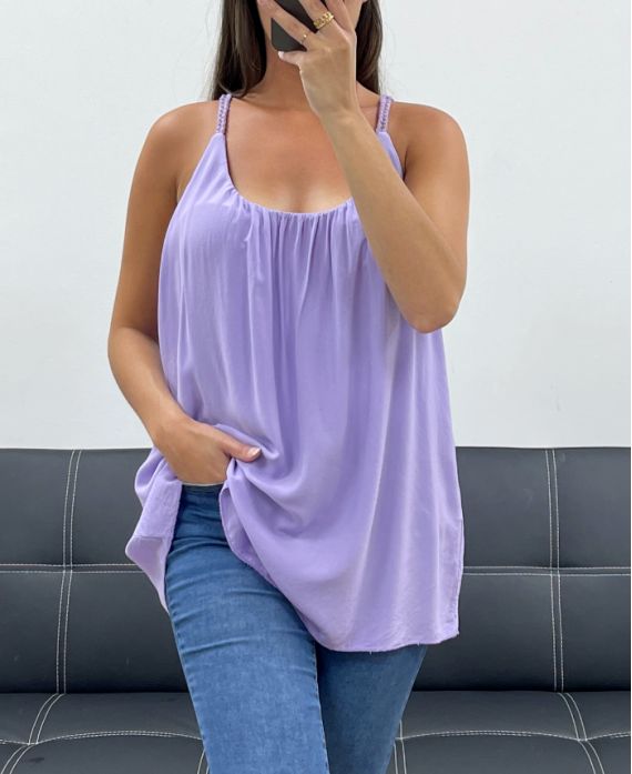 PE1345 LILA FLUID TOP MET GEVLOCHTEN BANDJES
