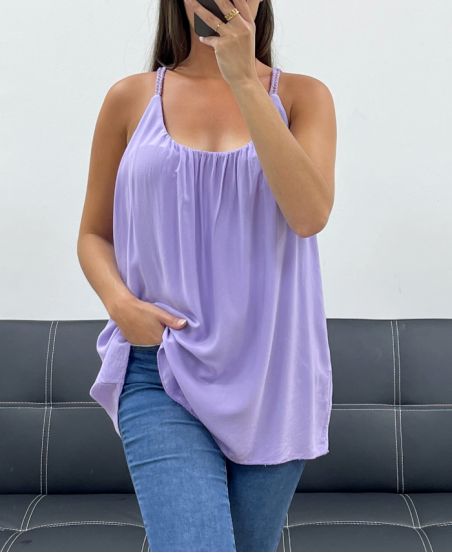 PE1345 LILA FLUID TOP MET GEVLOCHTEN BANDJES
