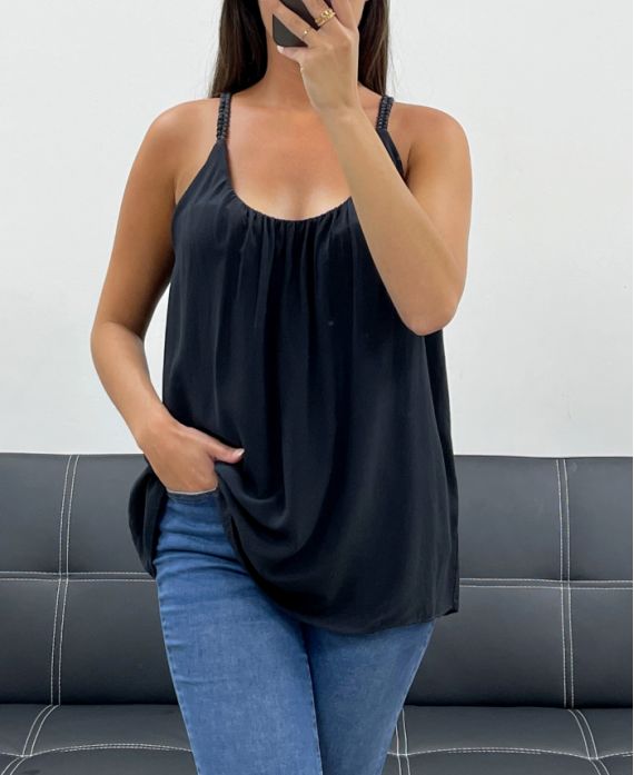 SOEPELE TOP MET GEVLOCHTEN BANDJES PE1345 ZWART