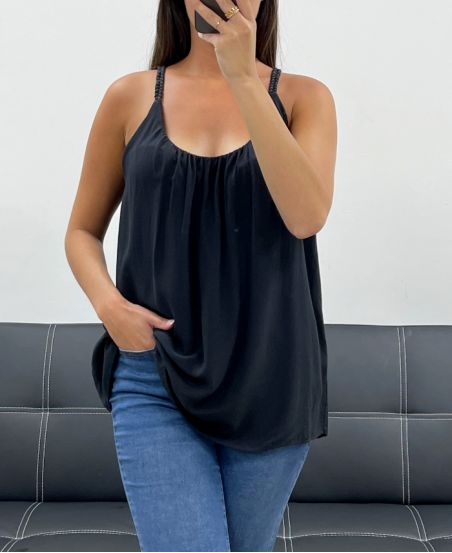 SOEPELE TOP MET GEVLOCHTEN BANDJES PE1345 ZWART