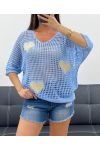 JERSEY DE PUNTO CORAZÓN DE LÚREX PE0159 AZUL CIELO