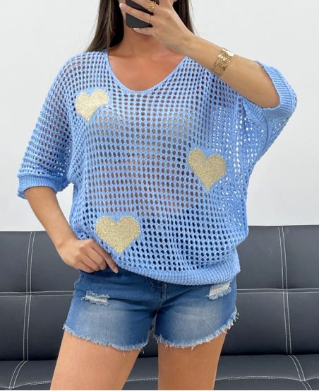 MAGLIA MAGLIA CUORE LUREX PE0159 AZZURRO CIELO