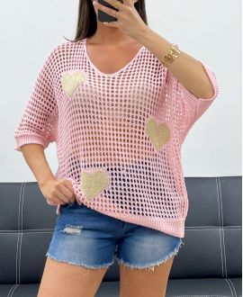 MAGLIA MAGLIA CUORE LUREX PE0159 ROSA