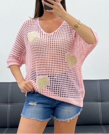 MAGLIA MAGLIA CUORE LUREX PE0159 ROSA