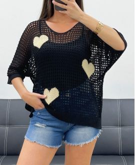 MAGLIA IN MAGLIA A CUORE IN LUREX PE0159 NERO