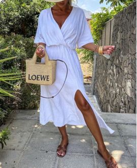 ROBE LONGUE GAZE DE COTON PE0155 BLANC
