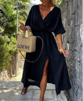 ROBE LONGUE GAZE DE COTON PE0155 NOIR