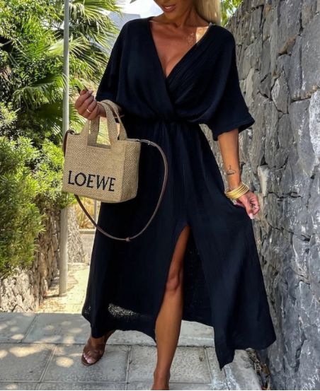 ROBE LONGUE GAZE DE COTON PE0155 NOIR