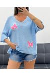 JERSEY MARIPOSA DE PUNTO FINO CON TACHUELAS PE0096 AZUL CIELO