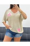 JERSEY DE PUNTO CON TACHUELAS FINAS BUTTERFLY PE0096 BEIGE