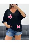 JERSEY DE PUNTO FINO CON TACHUELAS MARIPOSA PE0096 NEGRO