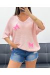 JERSEY DE PUNTO CON TACHUELAS FINAS BUTTERFLY PE0096 ROSA