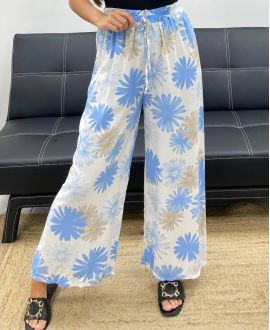 PANTALON PALAZZO FLOWERS PE5298 BLEU CLAIR