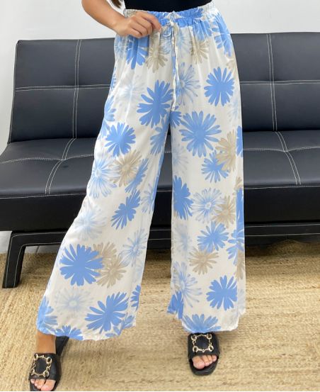 PANTALON PALAZZO FLOWERS PE5298 BLEU CLAIR