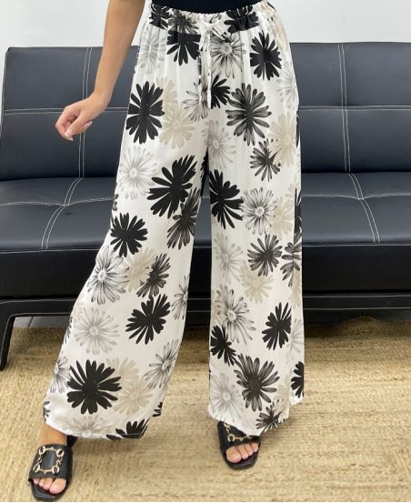 PANTALON PALAZZO FLOWERS PE5298 NOIR