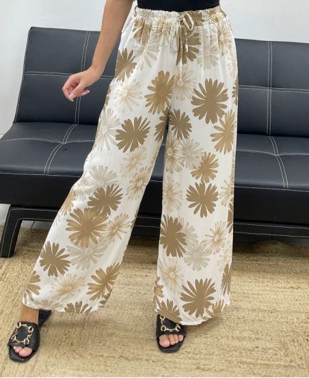 PANTALON PALAZZO FLOWERS PE5298 TAUPE