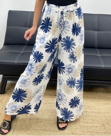 PANTALON PALAZZO FLOWERS PE5298 MARINE