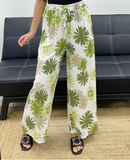 PANTALON PALAZZO FLOWERS PE5298 KAKI
