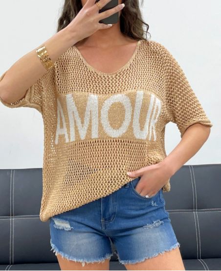 LOVE KNITTED SWEATER LUREX PE0166 CAMEL