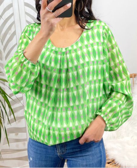 BLOUSE VEIL PRINTED BALL EFFECT PE168 GREEN