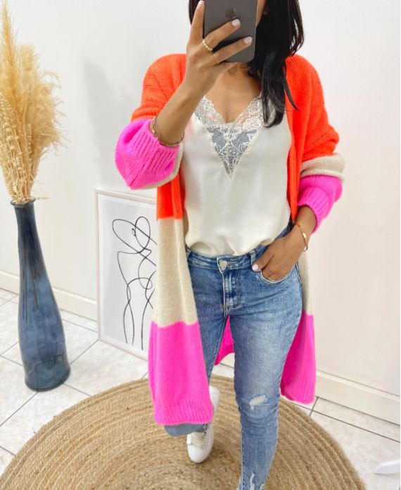 MULTICOLOR MOHAIR VEST PE0112 ORANJE