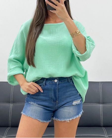 PE1254 KATOENEN GAAS TOP PASTEL GROEN