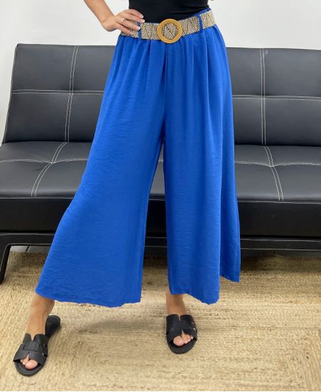 PANTALON 3/4 LARGE + CEINTURE REGLABLE OFFERTE BLEU ROYAL