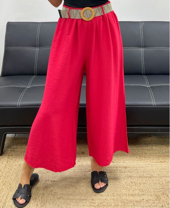 3/4 WIDE PANTS + FREE ADJUSTABLE BELT PE5291 BURGUNDY