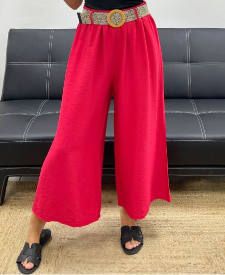 PANTALON 3/4 LARGE + CEINTURE REGLABLE OFFERTE PE5291 BORDEAUX