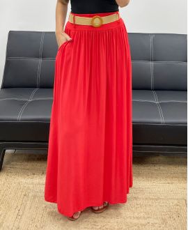 2-POCKET LONG SKIRT + FREE BELT PE5269 RED