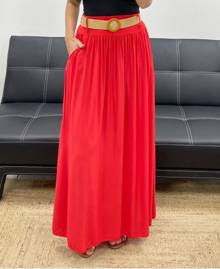 2-POCKET LONG SKIRT + FREE BELT PE5269 RED
