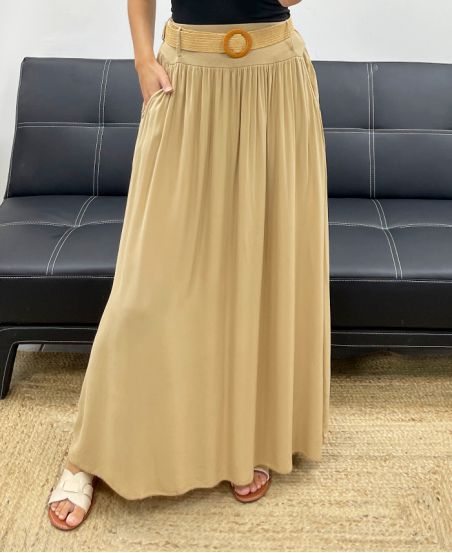 2-POCKET LANGE ROK + GRATIS RIEM PE5269 CAMEL