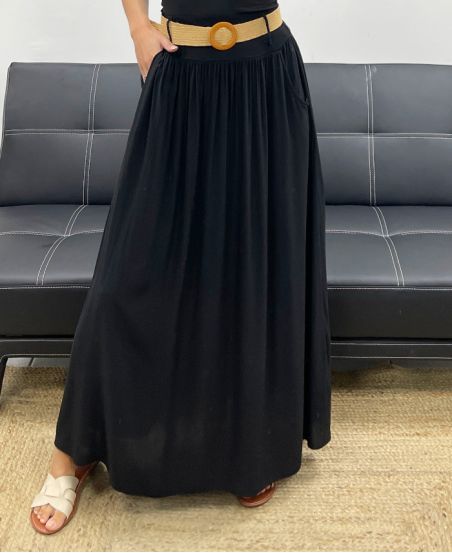 2 POCKET LONG SKIRT + FREE BELT PE5269 BLACK